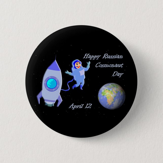 Glücklicher russischer Kosmonaut-Tag am 12. April Button (Vorderseite)