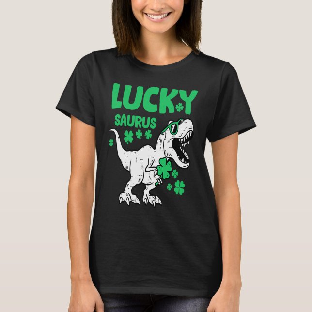 Glücklicher Saurus Dinosaurier Rex St. Patrick's D T-Shirt (Vorderseite)