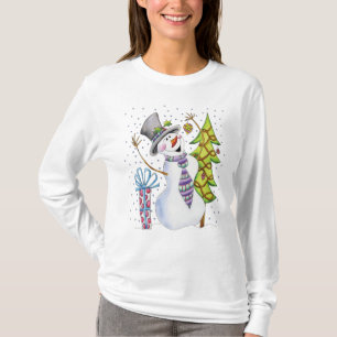 Glücklicher Schneemann langes Sleve T - T-Shirt