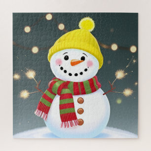 Glücklicher Schneemann mit Funken und Weihnachtsma