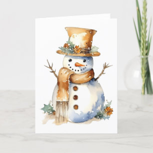 Glücklicher Schneemann mit goldenen Akzenten BLANK Feiertagskarte
