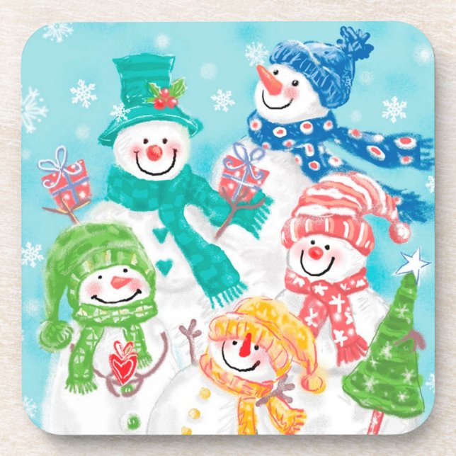 Glücklicher Schneemann-Retro Weihnachten Getränkeuntersetzer (Vorderseite)