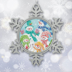 Glücklicher Schneemann Retro-Weihnachten Schneeflocken Zinn-Ornament