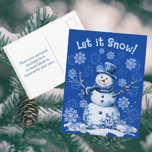 Glücklicher Schneemann Schneeflocken Blau Weiße Fe Postkarte
