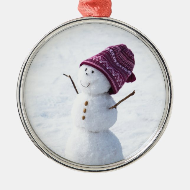 Glücklicher Schneemann Silbernes Ornament (Vorne)