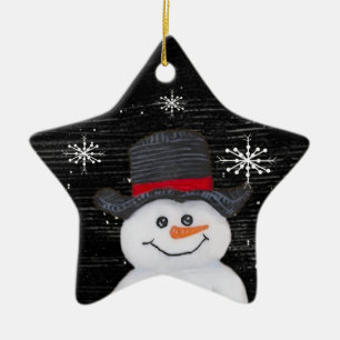 Glücklicher Schneemann-Stern-Ornament Keramikornament