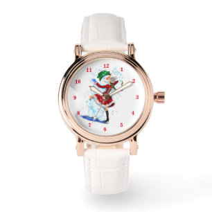 Glücklicher Schneemann und Mädchen tanzen Tango We Armbanduhr