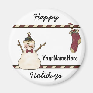 Glücklicher Schneemann und Weihnachts-Strumpf Magnet