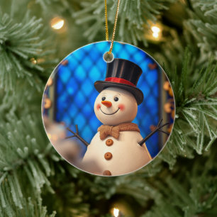 Glücklicher Schneemann-Weihnachtsschmuck Blau Faux Keramik Ornament