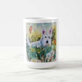 Glücklicher Scottie auf einem Feld Kaffeetasse