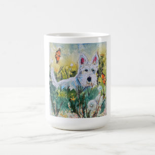 Glücklicher Scottie auf einem Feld Kaffeetasse