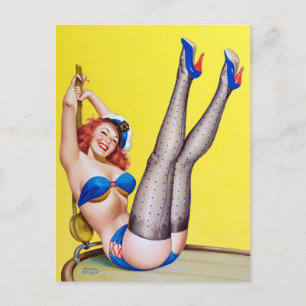 Glücklicher Segler Pin Up Postkarte