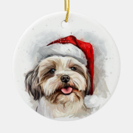 Glücklicher Shih Tzu Hund Weihnachten Personalisie Keramik Ornament