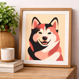 Glücklicher Siberian Husky Minimalistische Geometr Poster