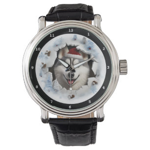 Glücklicher sibirischer Husky-Welpe Winterurlaub B Armbanduhr