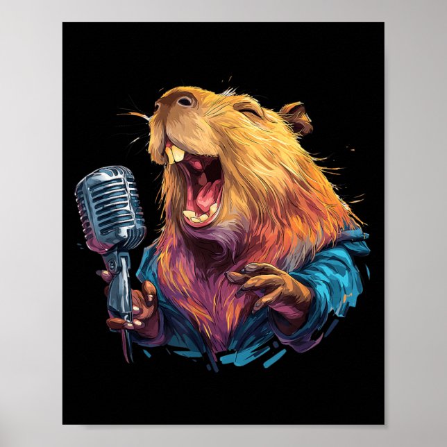 Glücklicher singender Capybara mit Mikrofon für Ka Poster (Vorne)