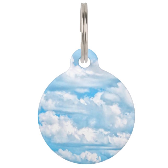 Glücklicher sonniger Wolken-Blau-Hintergrund Tiernamensmarke (Vorderseite)