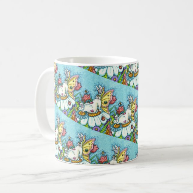 GLÜCKLICHER SPRING FLUTTERBUN RABBIT, FUNNY BUNNY  KAFFEETASSE (Vorderseite Links)