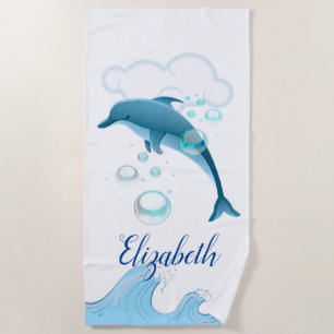 Glücklicher springender Delphin mit Blasen Strandtuch