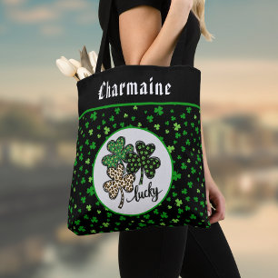 Glücklicher St. Patrick Shamrock Grün Schwarz Katz Tasche