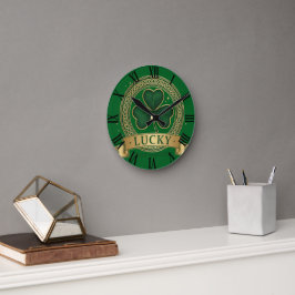 Glücklicher St. Patrick's Day Shamrock-Irische Röm Runde Wanduhr