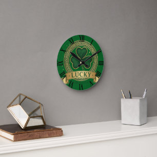 Glücklicher St. Patrick's Day Shamrock-Irische Röm Runde Wanduhr