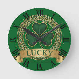 Glücklicher St. Patrick's Day Shamrock-Irische Röm Runde Wanduhr