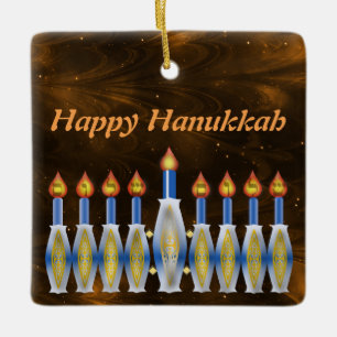 Glücklicher stilisierter Menorah nebliger Himmel Keramikornament