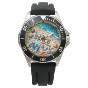 Glücklicher Strandort Muschel Armbanduhr