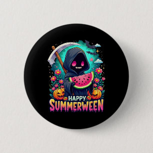 Glücklicher Summerween-Skelett-Kürbis-Sommer-Wa Button