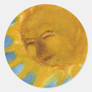 Glücklicher Sun stellen gelbes und blaues, altes Runder Aufkleber