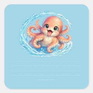 Glücklicher süßer Oktopus Kawaii Meer Leben Illust Quadratischer Aufkleber