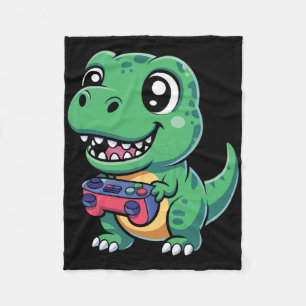 Glücklicher T-Rex mit Spielcontroller Süßer Gamer  Fleecedecke