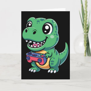 Glücklicher T-Rex mit Spielcontroller Süßer Gamer- Karte