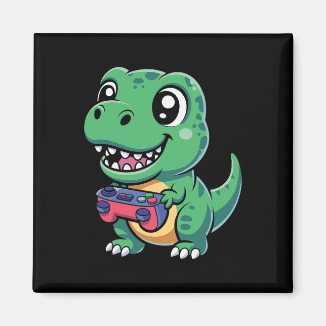 Glücklicher T-Rex mit Spielcontroller Süßer Gamer  Magnet (Vorne)