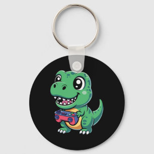 Glücklicher T-Rex mit Spielcontroller Süßer Gamer- Schlüsselanhänger