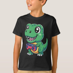 Glücklicher T-Rex mit Spielcontroller Süßer Gamer- T-Shirt