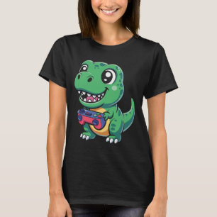 Glücklicher T-Rex mit Spielcontroller Süßer Gamer- T-Shirt