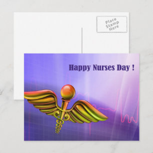 Glücklicher Tag der Krankenschwestern. Caduceus Postkarte