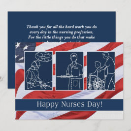 Glücklicher Tag der Krankenschwestern. USA Patriot Dankeskarte