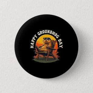 Glücklicher Tag des Murmeltieres Vintage-Sonnenunt Button
