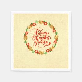 Glücklicher Tanksgiving Red Gold Wreath Cocktail Serviette
