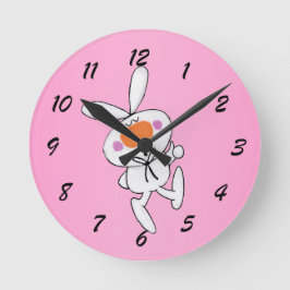 Glücklicher Tanzen-niedlicher Cartoon-weißes Runde Wanduhr