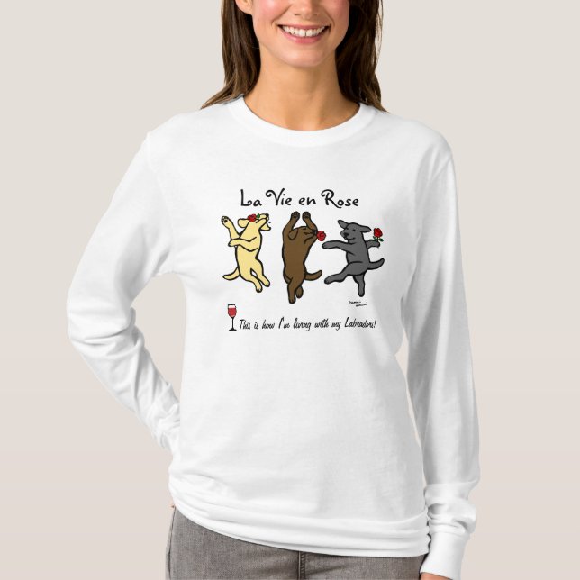 Glücklicher tanzender Labrador-Trio-Cartoon T-Shirt (Vorderseite)