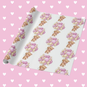Glücklicher Teddybär Rosa Babyparty Geschenkpapier