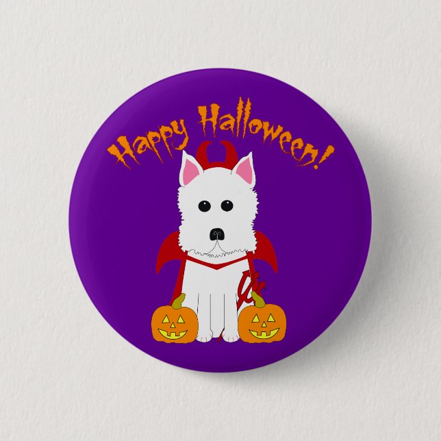 Glücklicher Teufel Halloweens Westie Button (Vorderseite)