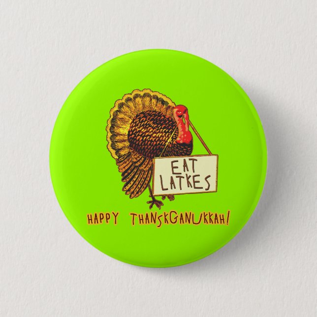 Glücklicher Thanksganukkah ESSEN LATKES Button (Vorderseite)