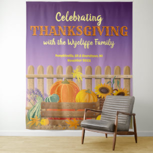 Glücklicher Thanksgiving Pumpkin Sonnenblumen Herb Wandteppich
