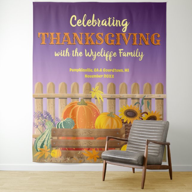 Glücklicher Thanksgiving Pumpkin Sonnenblumen Herb Wandteppich (Beispiel)