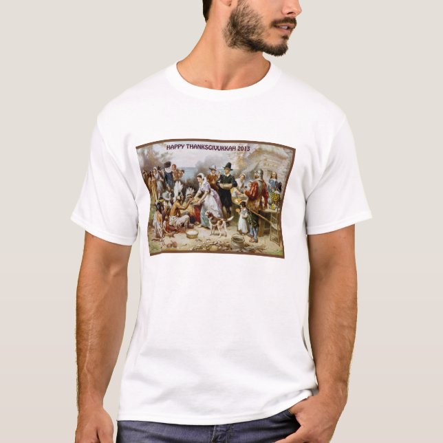 GLÜCKLICHER THANKSGIVUKKAH JÜDISCHER T-Shirt (Vorderseite)